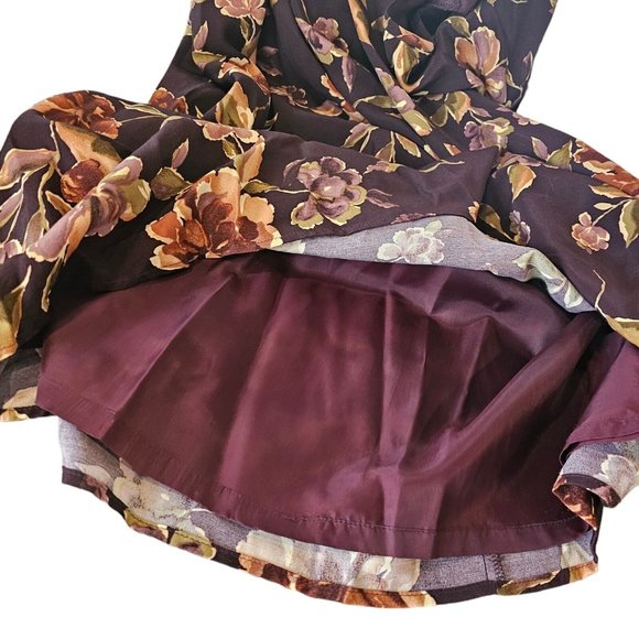 Vintage 90s‎ Purple Sz 12 Dark Floral Long Maxi Dress Shortsleeve Romantic - Picture 6 of 10